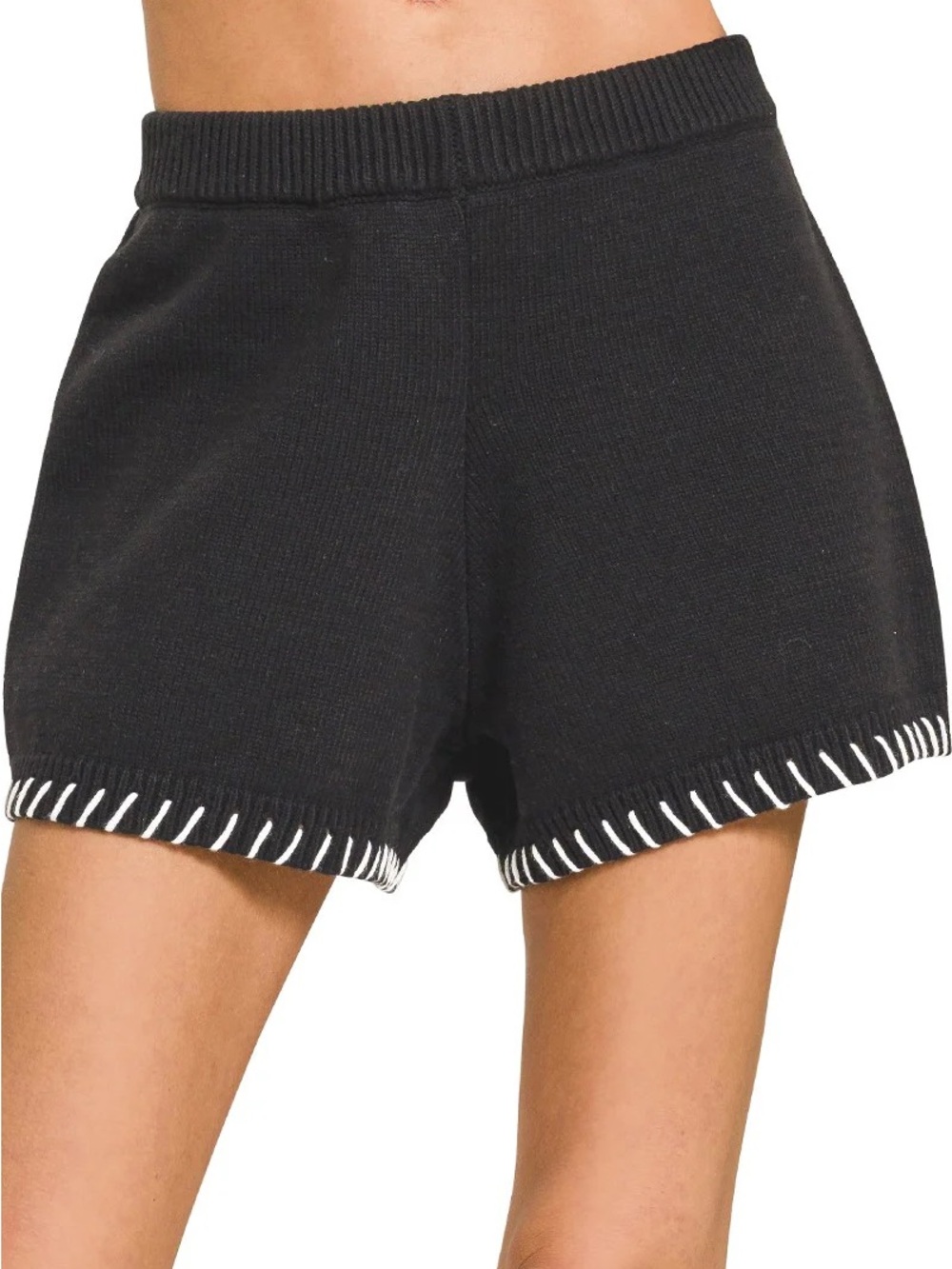 Zenana Black Knit Women’s Shorts with Contrast Stitching